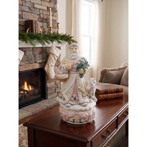 Pastel Ceramic Santa Music Box | Stationary Vintage Holiday Figurine